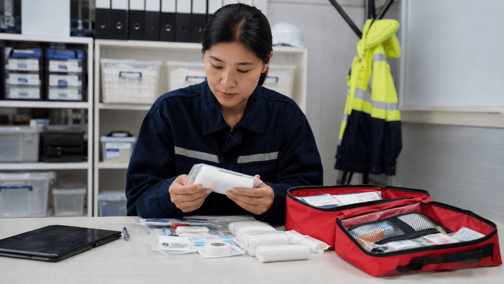 Illustrative workplace first aid supplies