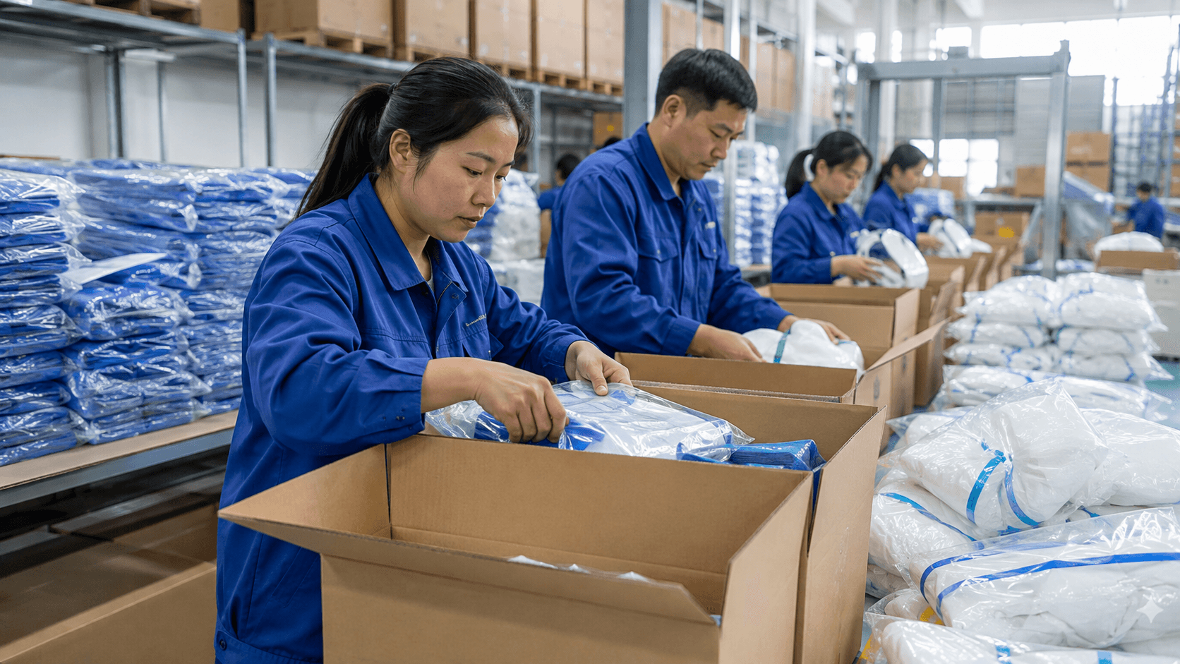 Illustrative PPE export packing and carton preparation